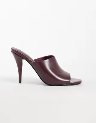 ASOS DESIGN Native cone heeled mules in burgundy