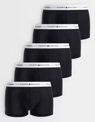 Tommy Hilfiger Signature Cotton Essentials 5 pack boxer briefs in black with white waistbands