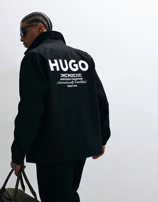 HUGO Blue Biyo heavyweight cotton windbreaker jacket in black