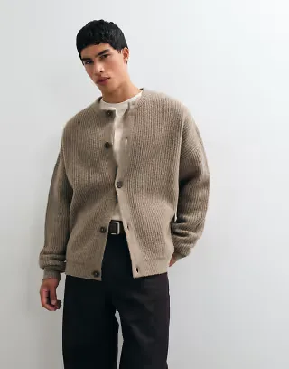 ASOS DESIGN super oversized ribbed knitted cardigan in brown heather
