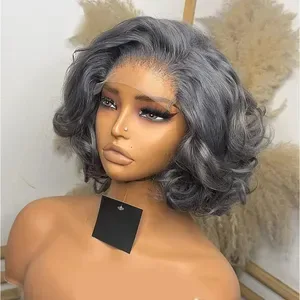 Grey Wig Short Bob Loose Deep Wave Wig 13x4 Lace Front Wigs Pre Plucked Bleached Knots Pixie Cut Transparent Lace Fronta