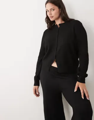 ASOS DESIGN Curve wool blend neat fit cardigan in black