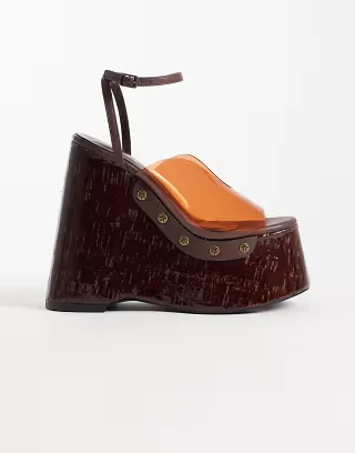 Azalea Wang Jenza wedge casual sandals in chocolate