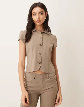 Motel Maorah tailored collared blouse in light taupe - part of a set