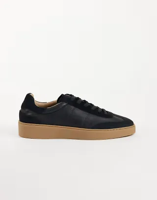 NOAK made In Portugal retro lace up sneakers with gum soles in black leather and suede