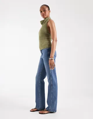 ASOS DESIGN Tall comfort stretch straight leg jeans in authentic mid blue