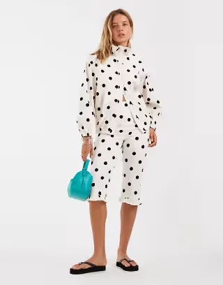 ASOS DESIGN ruffle funnel neck track shirt set in polka dot