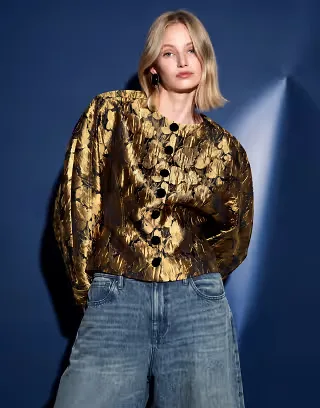ASOS DESIGN cocoon sleeve jacket in gold jacquard