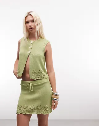 Reclaimed Vintage knit festival mini skirt in green - part of a set