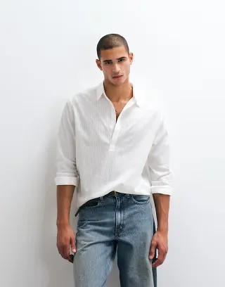 ASOS DESIGN oversized overhead shirt in white sheer striped print
