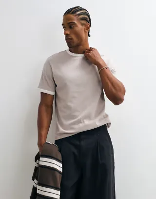 ASOS DESIGN boxy regular ringer T-shirt in washed gray