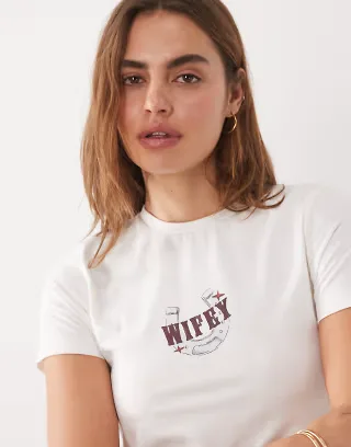 Six Stories Wifey horse shoe baby tee in white