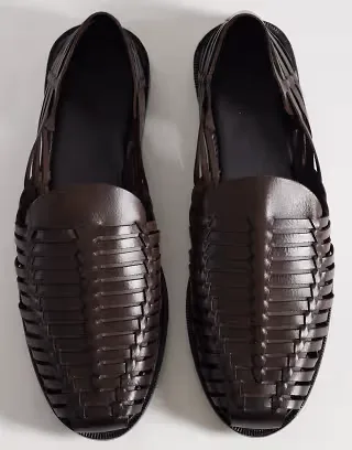 ASOS DESIGN woven fisherman sandals in brown leather