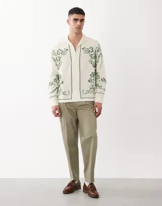 ASOS DESIGN relaxed shirt with linen and all over floral print in white