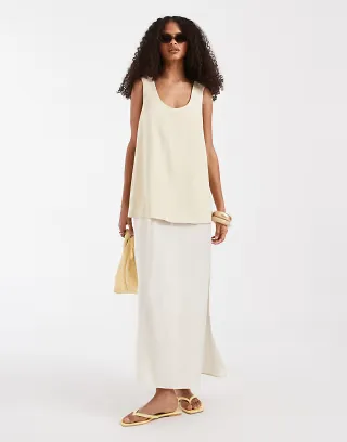 ASOS DESIGN double layer column midi dress in white