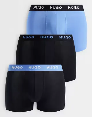 Hugo Red 3-pack boxer briefs in black and blue