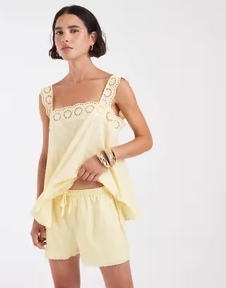 ASOS DESIGN cotton pull-on lace trim shorts set in buttermilk