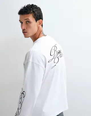 Weekday oversized long sleeve T-shirt with Broken Beats graphic print in white