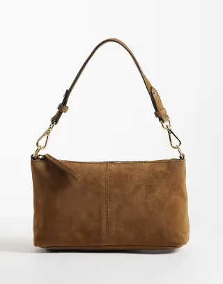 Accessorize suede handheld shoulder bag with crossbody strap in tan