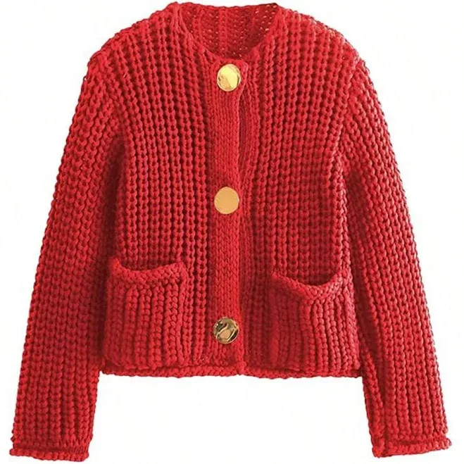 Women's Cropped Long Knit Cardigan Sweater