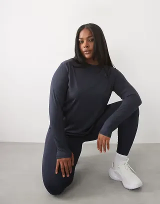 4505 Curve Icon active quick dry long sleeve running top in navy