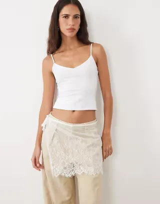 My Accessories tie side skirt belt in scalloped white lace