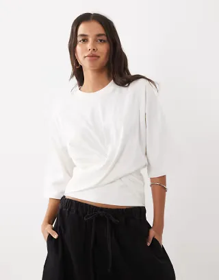ASOS DESIGN wrap twist front t-shirt in white