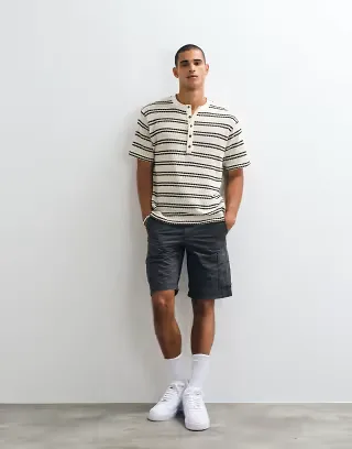 ASOS DESIGN relaxed henley t-shirt in brown striped textured fabric