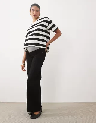 Mamalicious Maternity over-the-bump wide leg jeans in black
