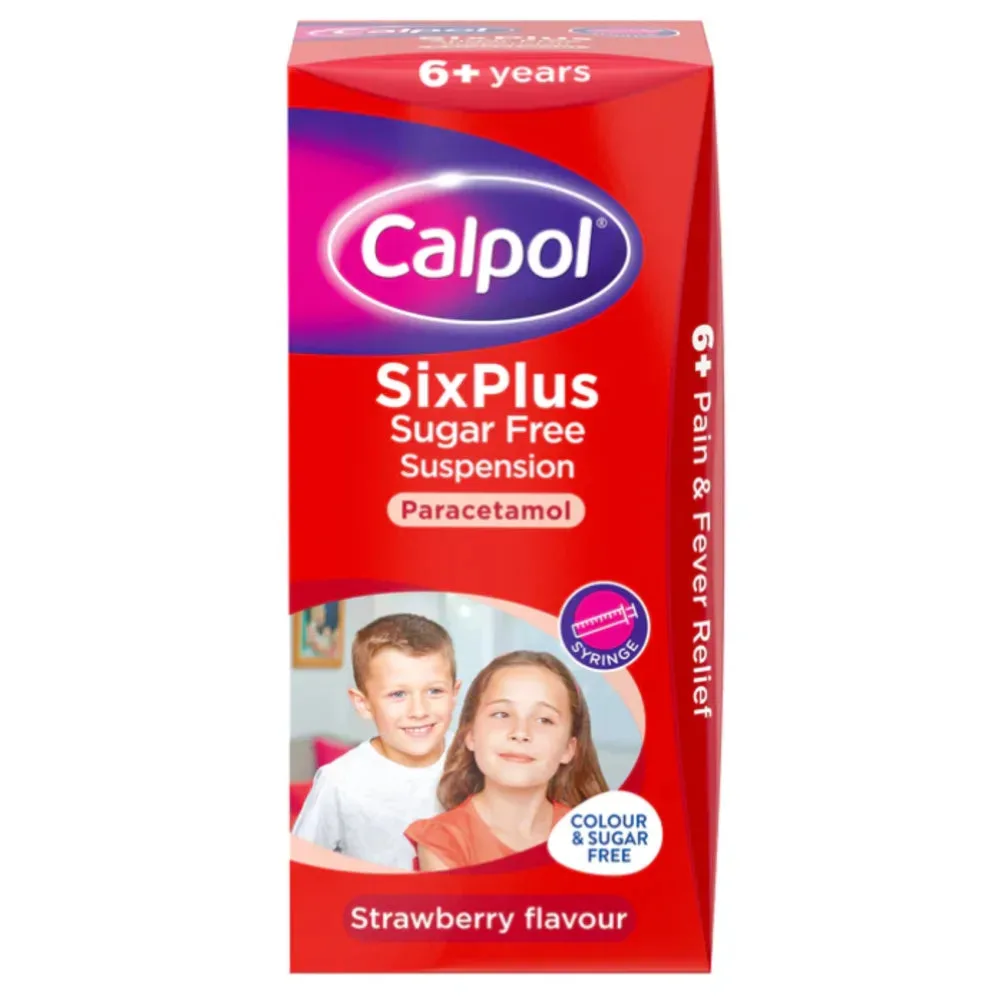 Calpol Sixplus Sugar Free Paracetamol Suspension Strawberry Flavour 6+ Years 100ml