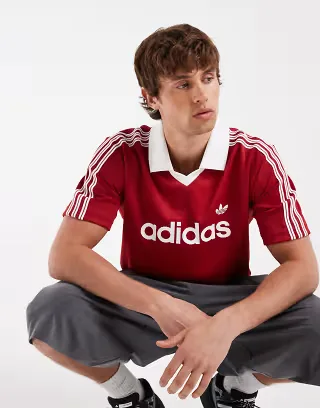 adidas Originals pinstripe jersey with collar in red