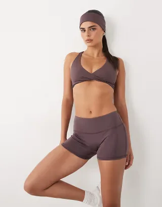 4505 Active 3-inch high waist booty shorts in taupe brown