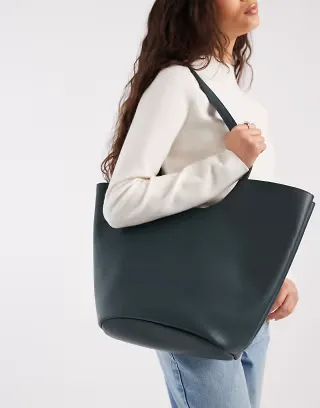 PASQ scoop detail twin strap tote in dark teal