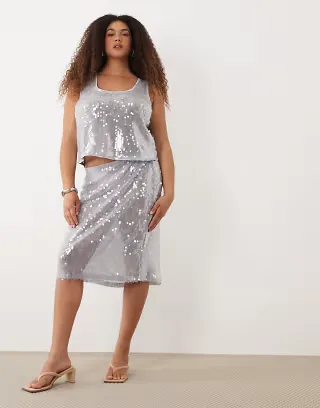 ASOS DESIGN Curve glass sequined set in blue