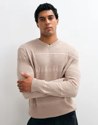 ASOS DESIGN oversized knit v-neck sweater in beige