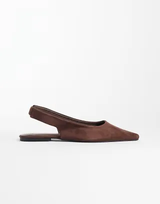 SEQWL Scar faux suede slingback pointed toe ballet flats in chocolate brown