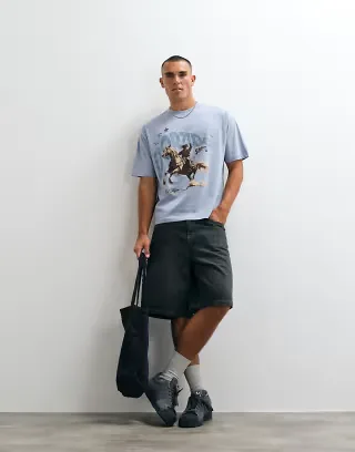ASOS DESIGN oversized T-shirt with cowboy print in blue