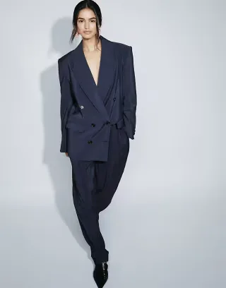 ASOS DESIGN tailored double breasted soft suit blazer in navy