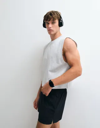 4505 Icon cotton cropped lifting tank with quick dry finish in gray heather