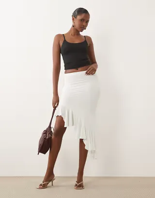 Missyempire slinky asymmetric godet hem midaxi skirt in cream