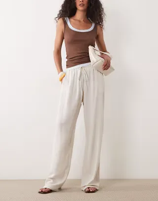 ASOS DESIGN linen blend pull-on pants in natural
