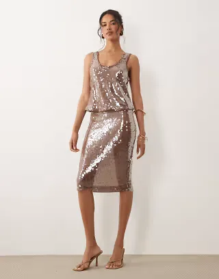 ASOS DESIGN glass sequined set in brown