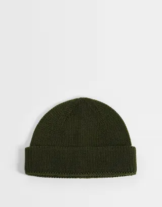 ASOS DESIGN rib knit mini fisherman beanie in khaki green