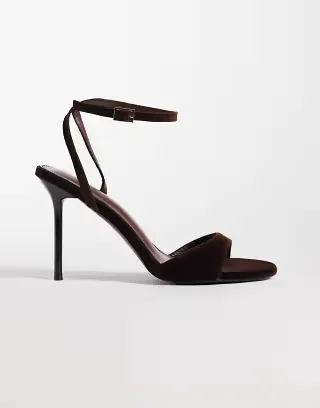 Simmi London Wynna classic heeled sandal in brown velvet