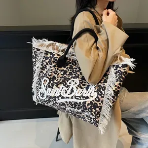 Saint Barthes letter printed canvas handbag for women, summer beach, large capacity, daily shopping, travel handbag, fre