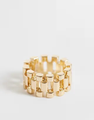 ASOS DESIGN chunky ring with watch strap design in gold tone