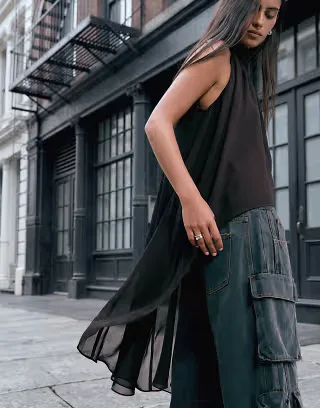 Lioness exclusive Gabriella halter neck draped chiffon top in chocolate