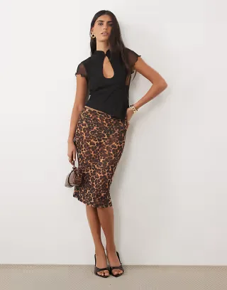 ASOS DESIGN sheer mesh awkward midi skirt in animal print