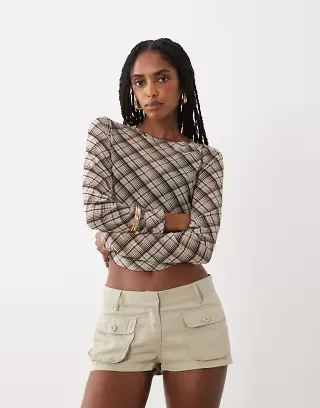 Motel Nisbet twill mini shorts in latte