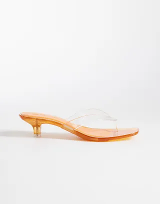 ASOS DESIGN vacation jelly kitten heel toe thongs in orange